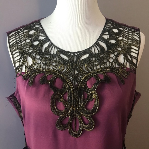 Purple dress with antique bronze appliqués - Picture 2 of 8